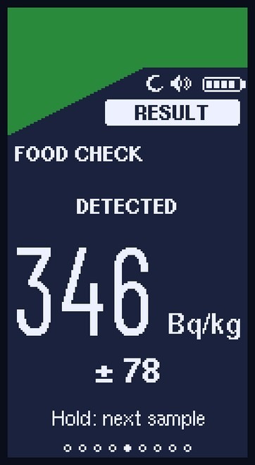 Food Check result: detected 346 ± 78 Bq/kg